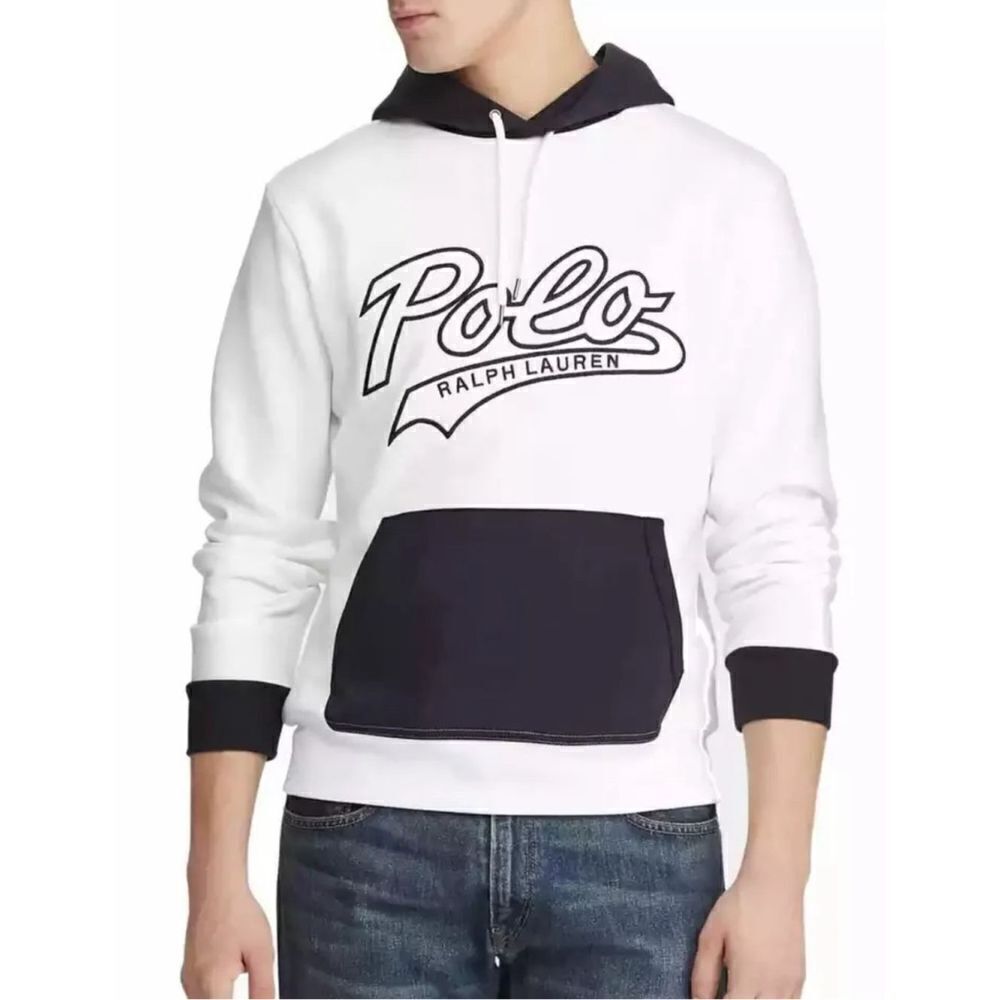 Polo Ralph Lauren Men's White Navy Double-Knit Jacquard Hoodie Medium NWT
